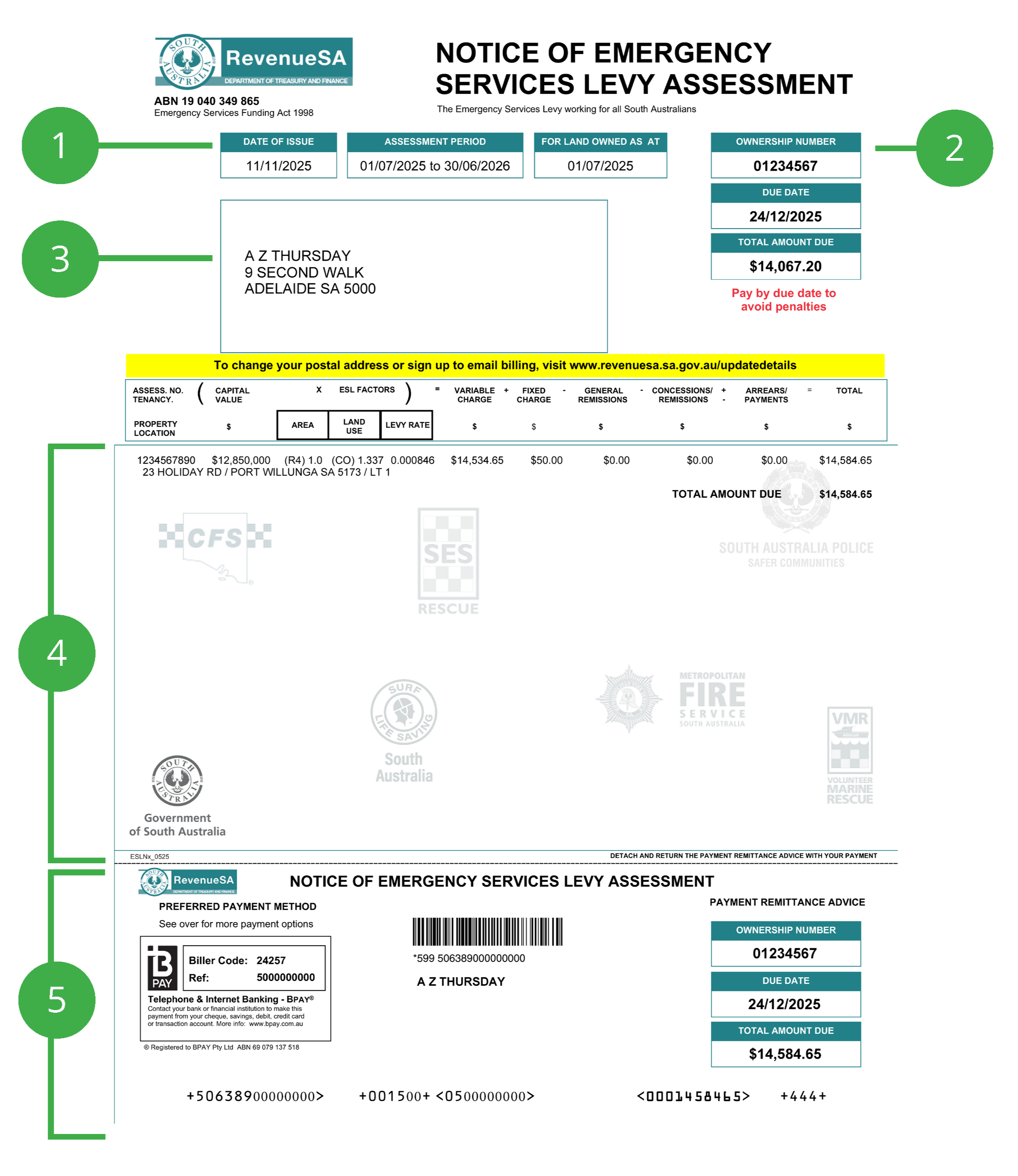 Image of Notice of Emergency Services Levy Assessment Sample page 1