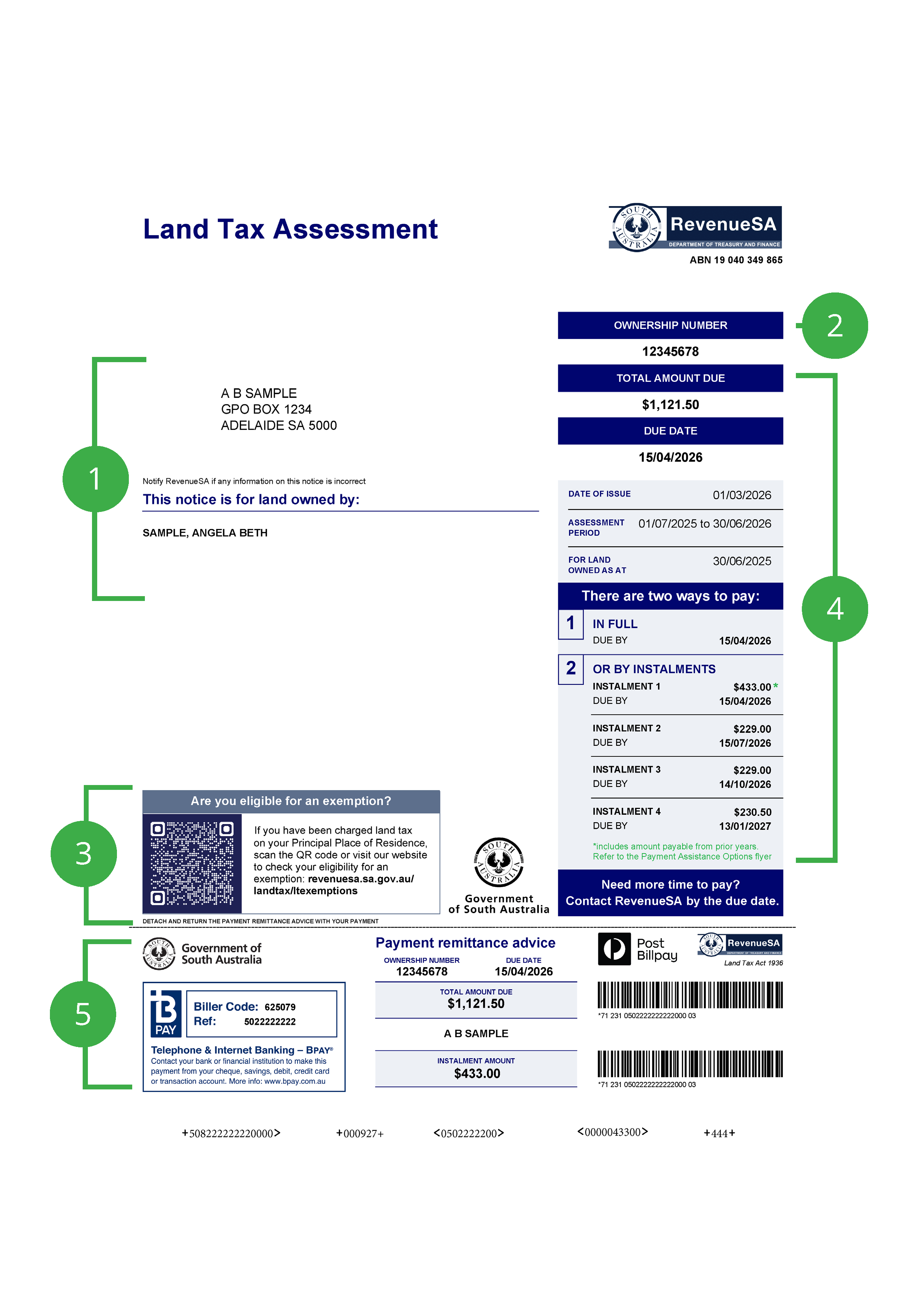 Image of page 1 of sample 2025-26 land tax assessment